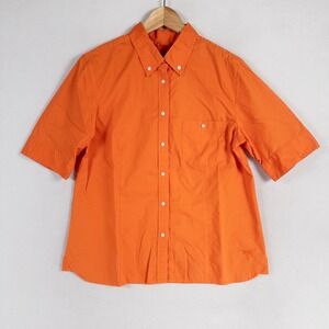 Talbots Shirt Womens Sz Medium Orange Button Down Woven Cotton Stretch Classic